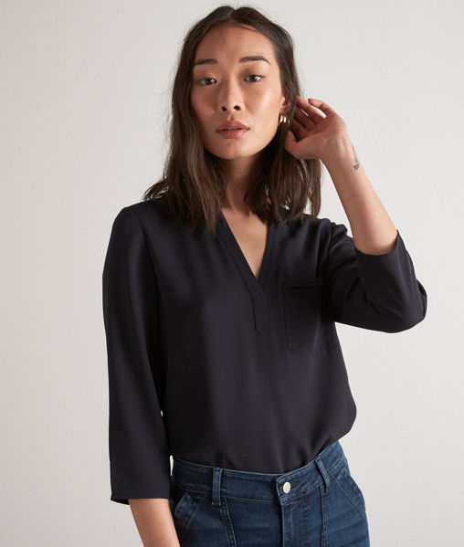 Picture of WITNEY TWO-FABRIC NAVY BLUE TOP